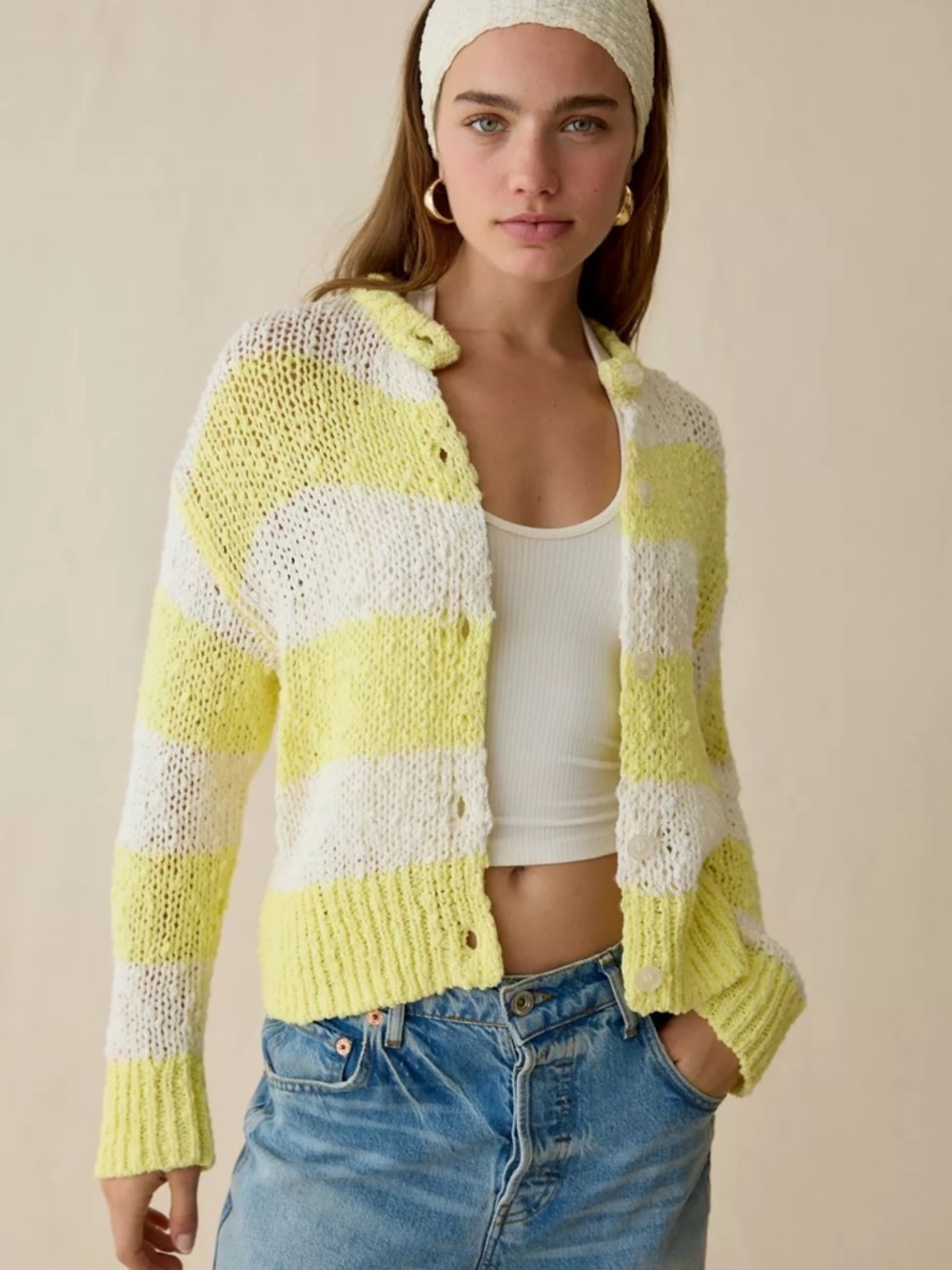 BDG Bridget Cotton Slub Knit Oversized Cardigan, Sz M